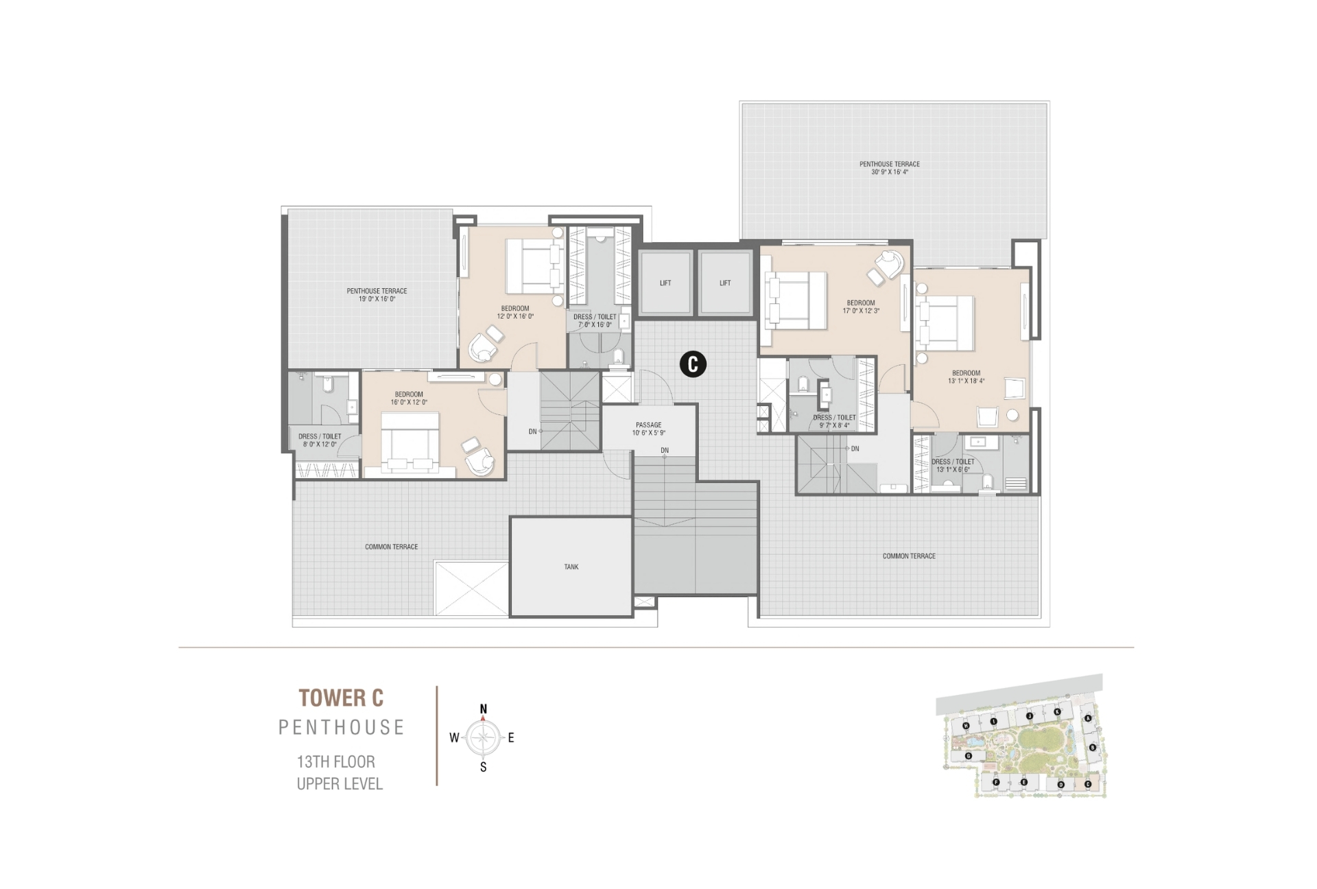 Tower C | Penthouse 13th Floor Upper Level