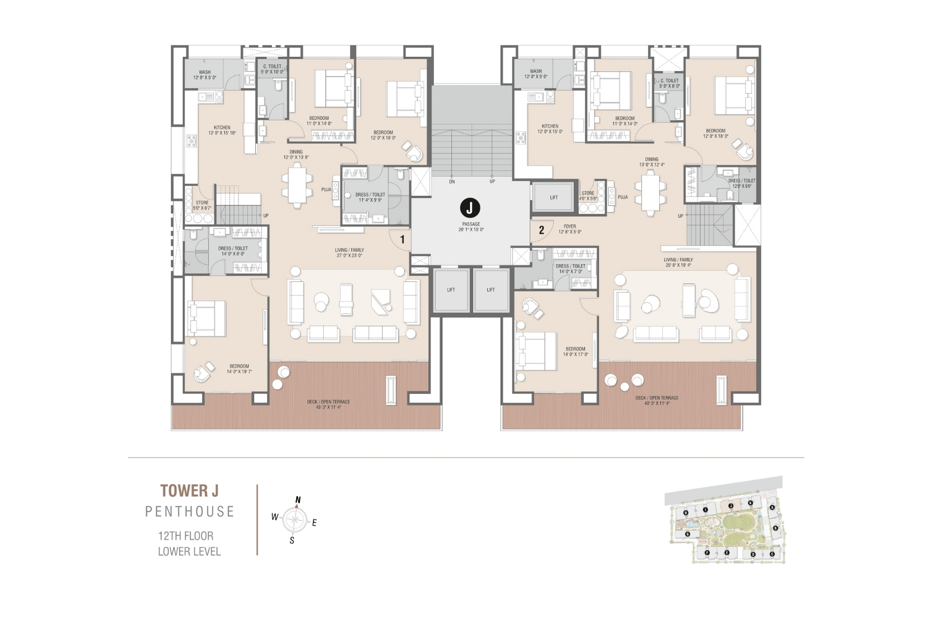 Tower J | Penthouse 12th Floor Lower Level