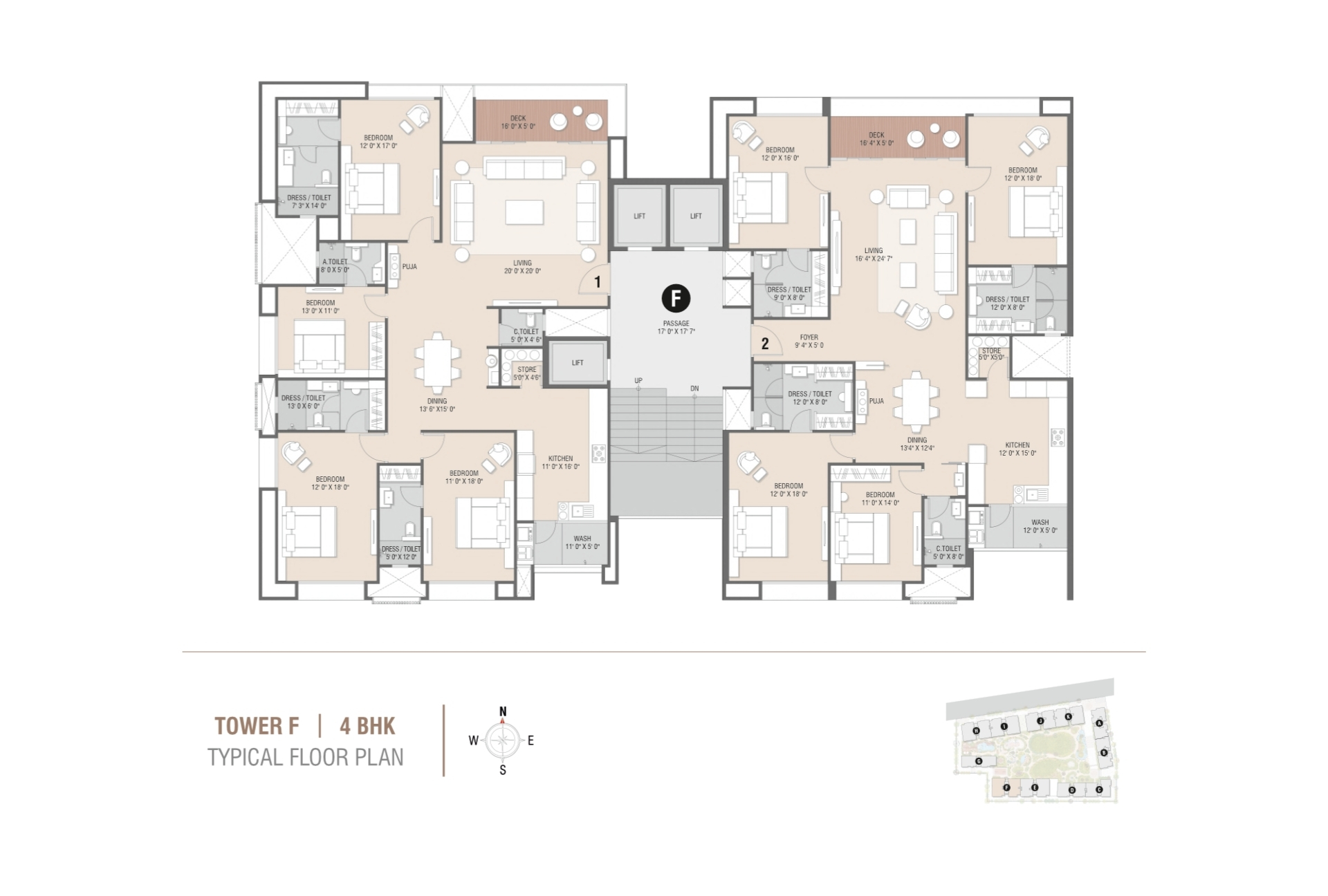 Tower F | 3BHK Typical Floor Plan