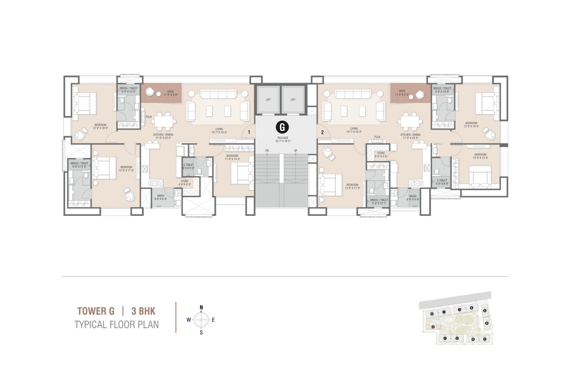 Tower G | 3BHK Typical Floor Plan