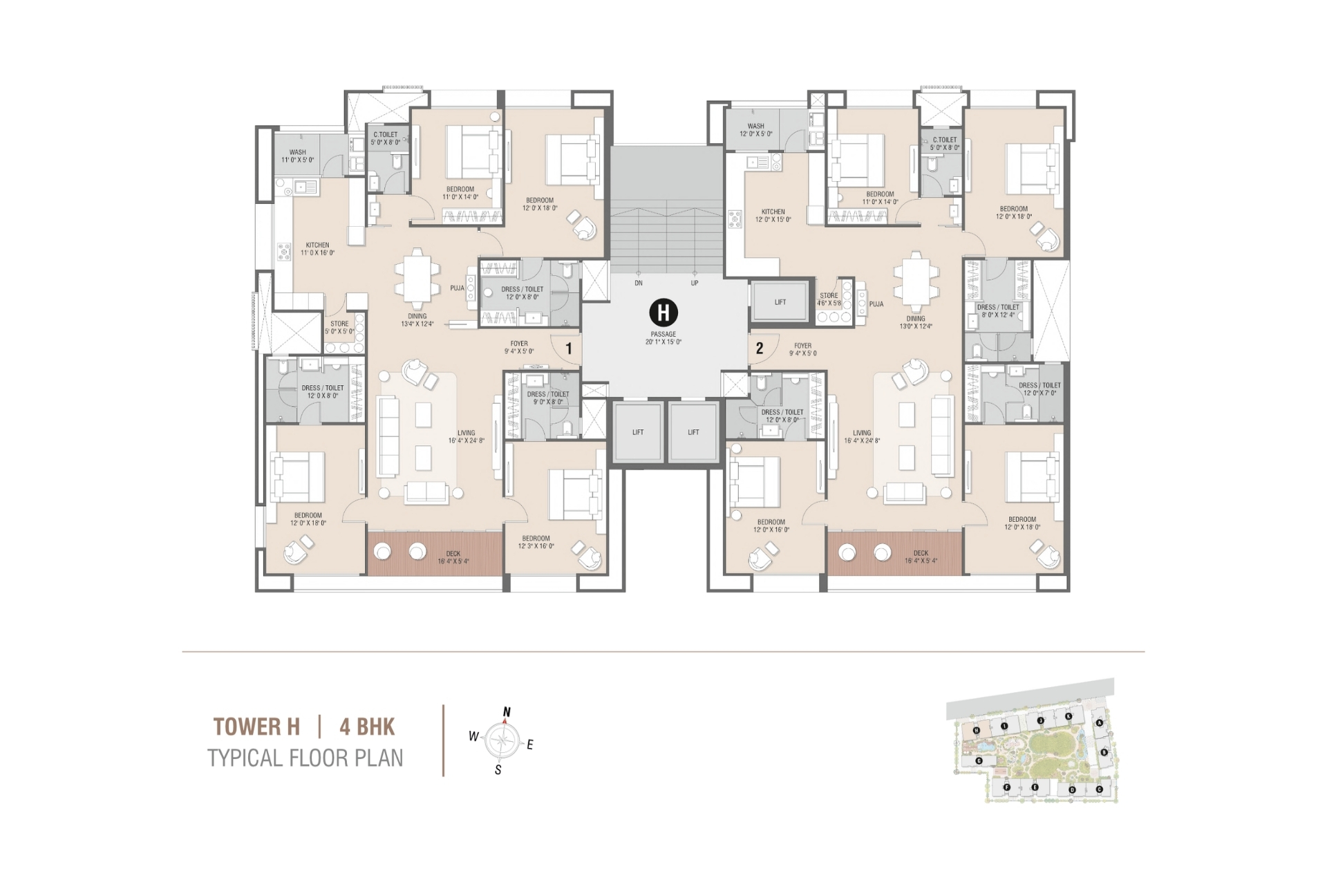 Tower H | 4BHK Typical Floor Plan