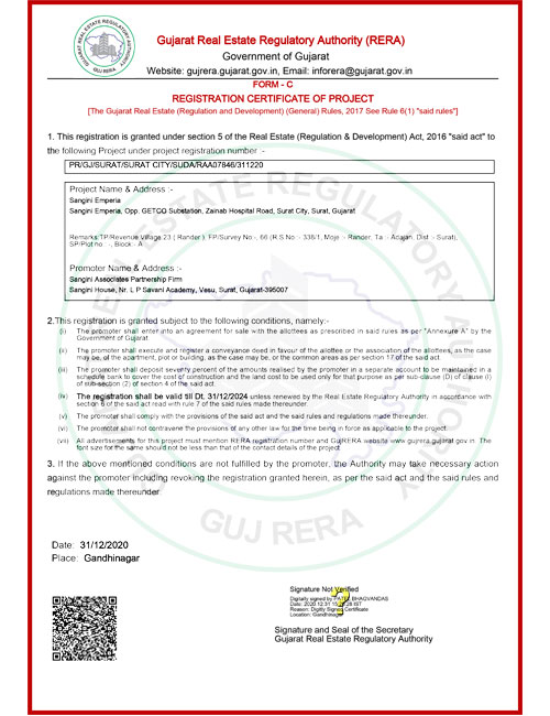 Registration Certificate Of RERA