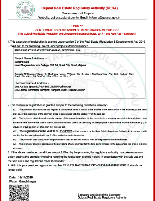 Registration Certificate Of RERA