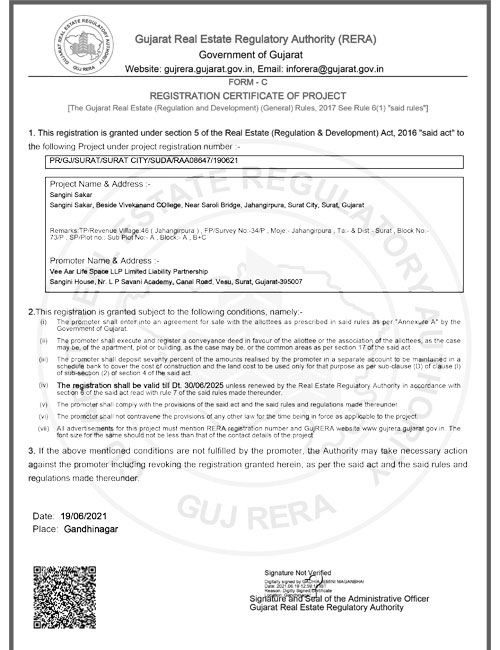 Registration Certificate Of RERA