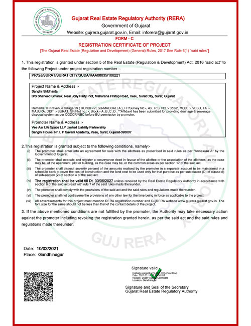 Registration Certificate Of RERA