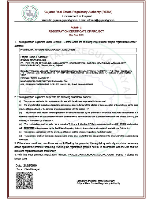 Registration Certificate Of RERA