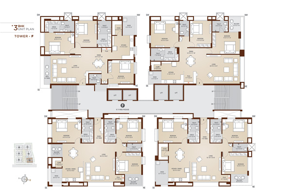 3 BHK unit plan in VIP road 