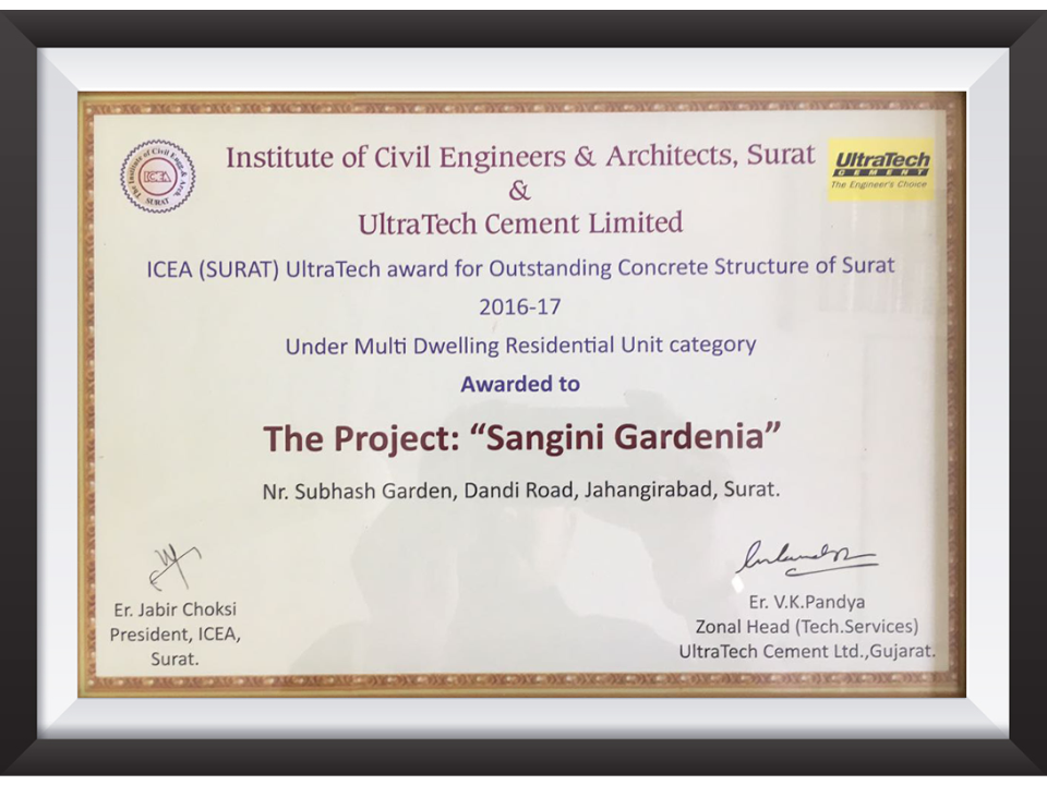 outstanding concrete structure surat sangini gardenia certificate
