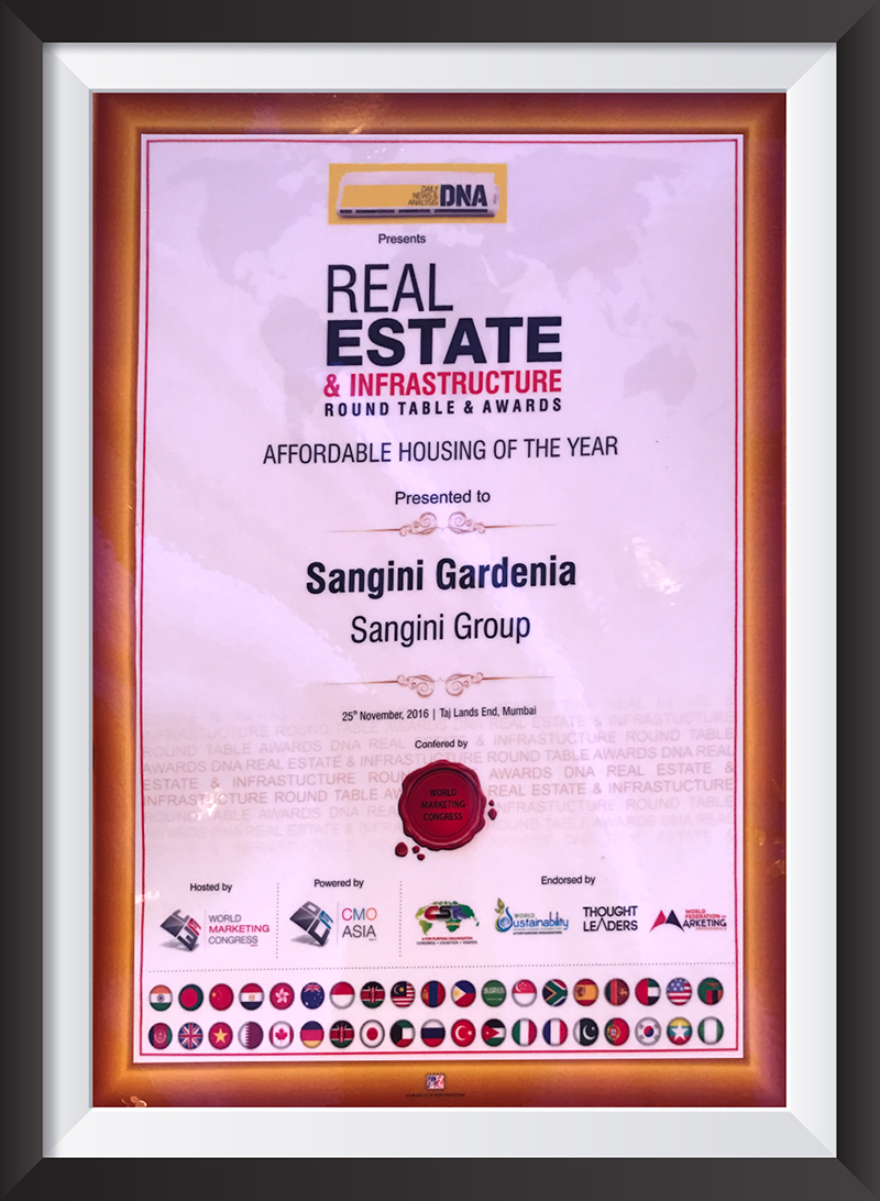 Affordable housing project of the year sangini gardenia certificate