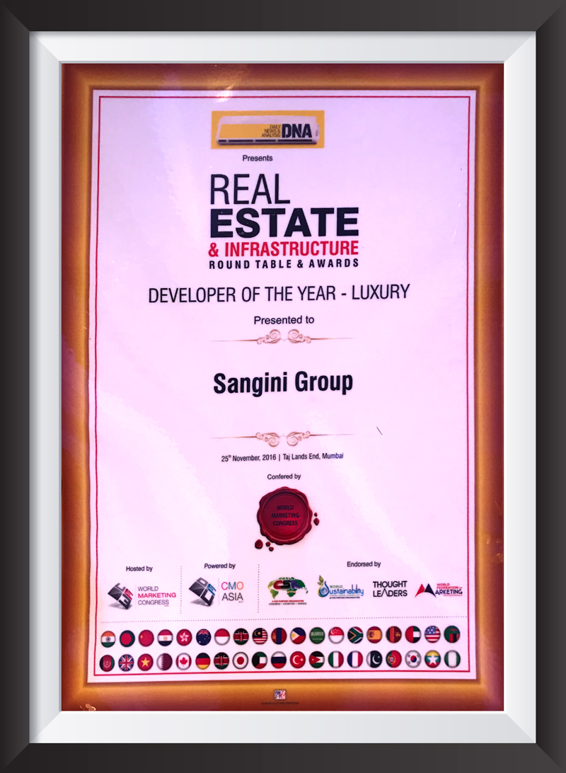 developer of the year luxury sangini group certificate surat